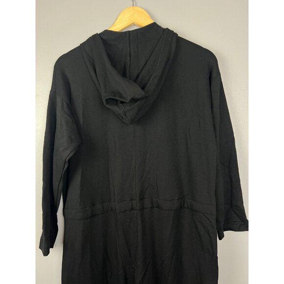 Eileen Fisher Cozy Brushed Terry Hooded Sweater Jumpsuit in Black | Size Small - Picture 2 of 5